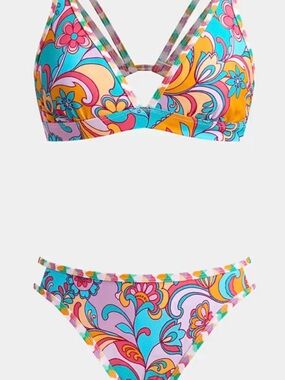 Cupshe Turquoise Pink Orange Floral Print Triangle Bikini